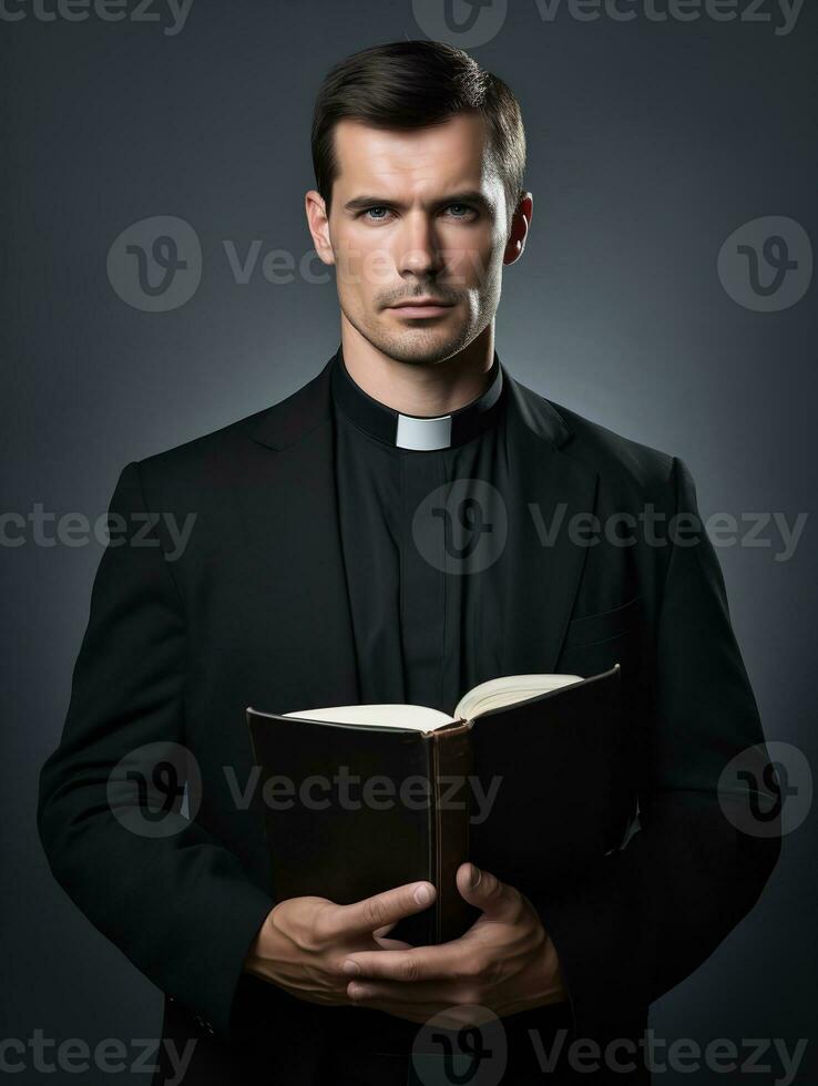 ai gerado espiritual masculino sacerdote dentro igreja, ai gerado foto