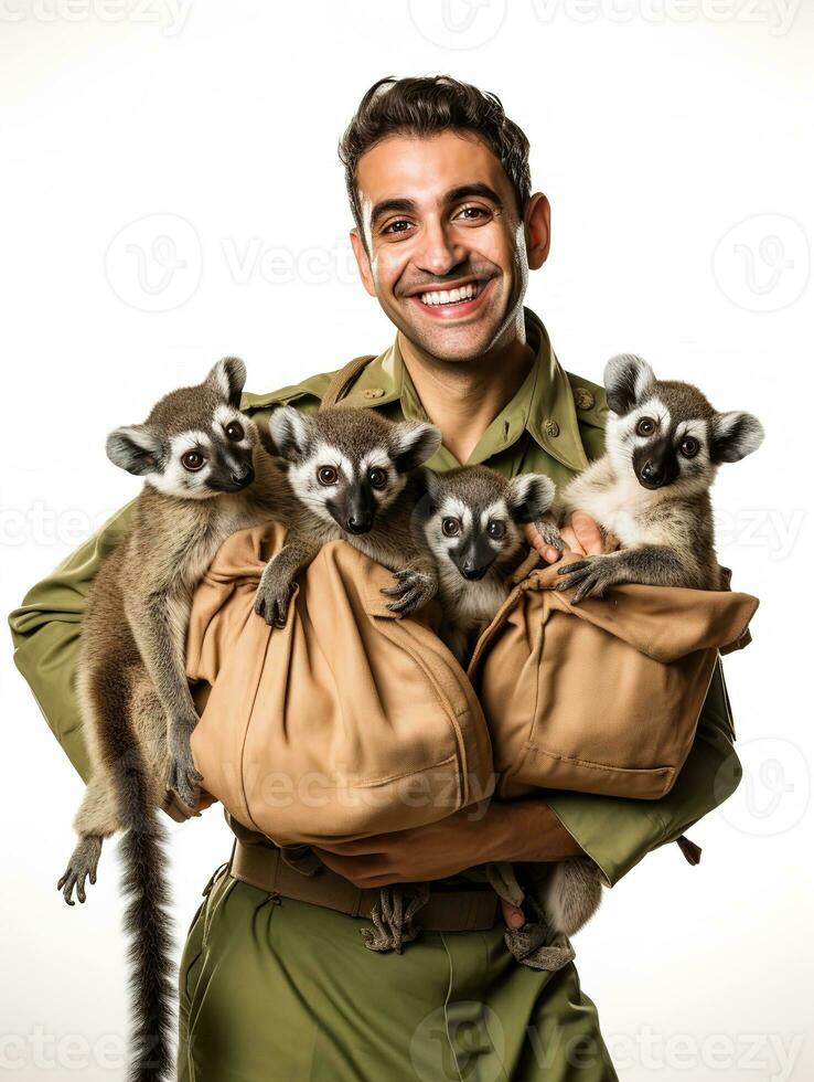 ai gerado com experiência masculino funcionário do zoológico com animais, ai gerado foto