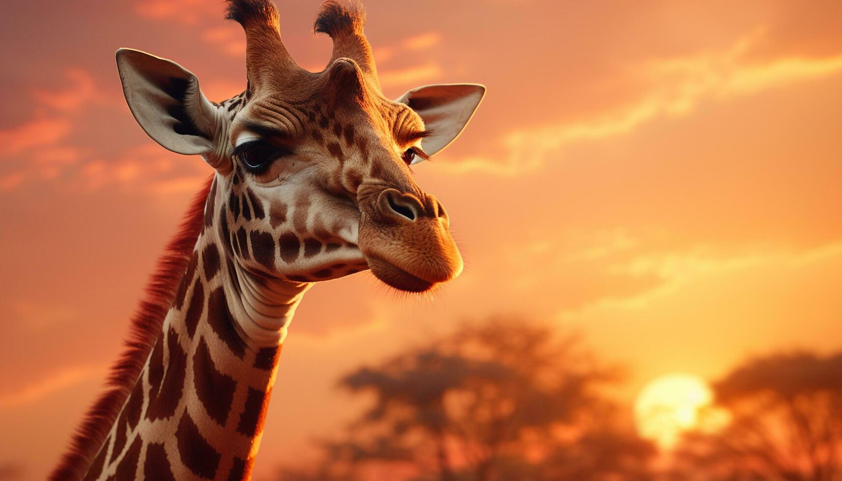 ai gerado girafa dentro pôr do sol, natureza beleza dentro África animais selvagens reserva gerado de ai foto