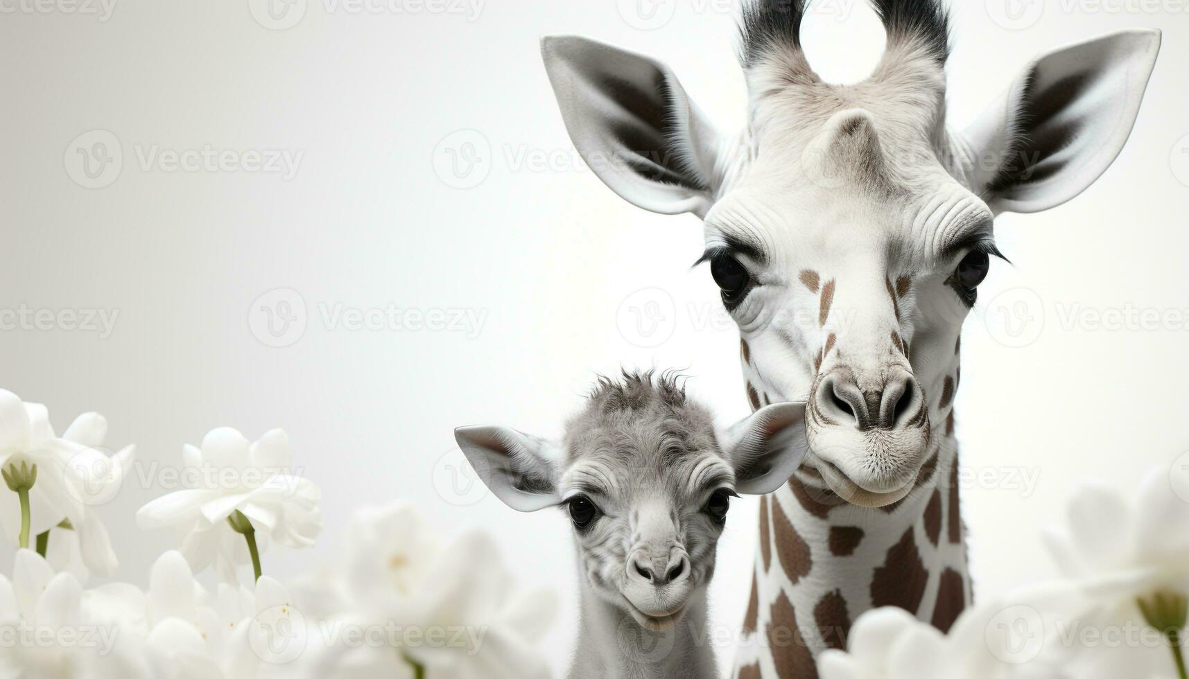 ai gerado fofa vaca olhando às Câmera, cercado de branco flores gerado de ai foto