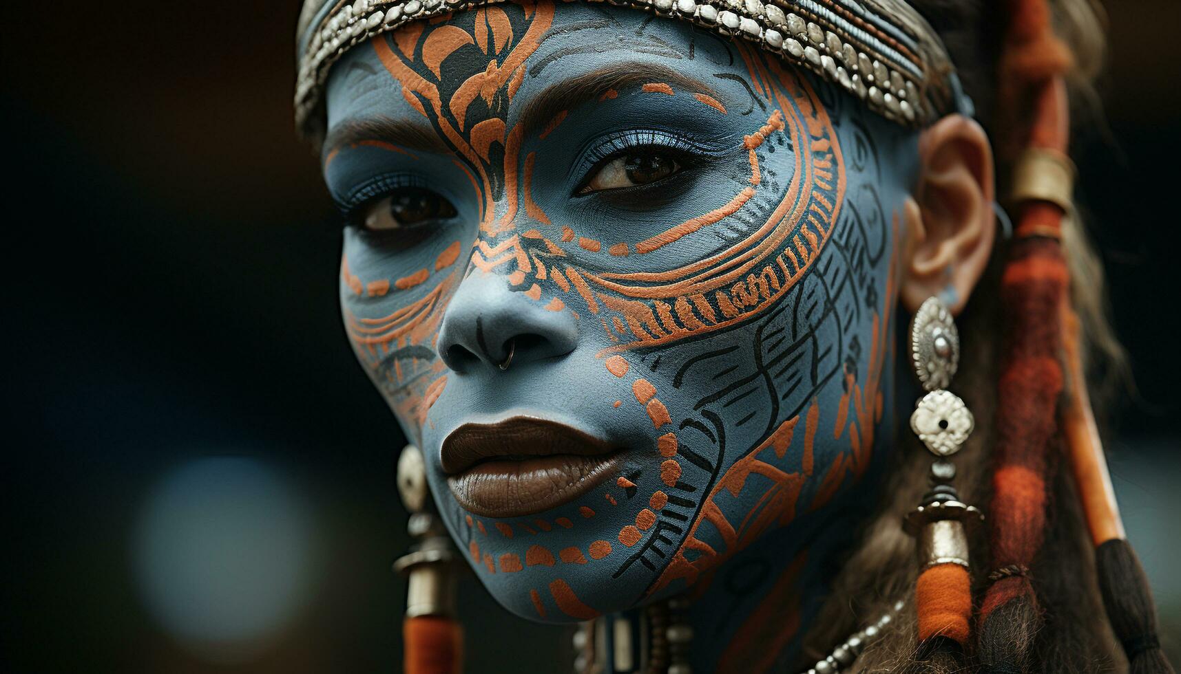 ai gerado lindo indígena mulher vestindo tradicional roupas e elegante joalheria gerado de ai foto