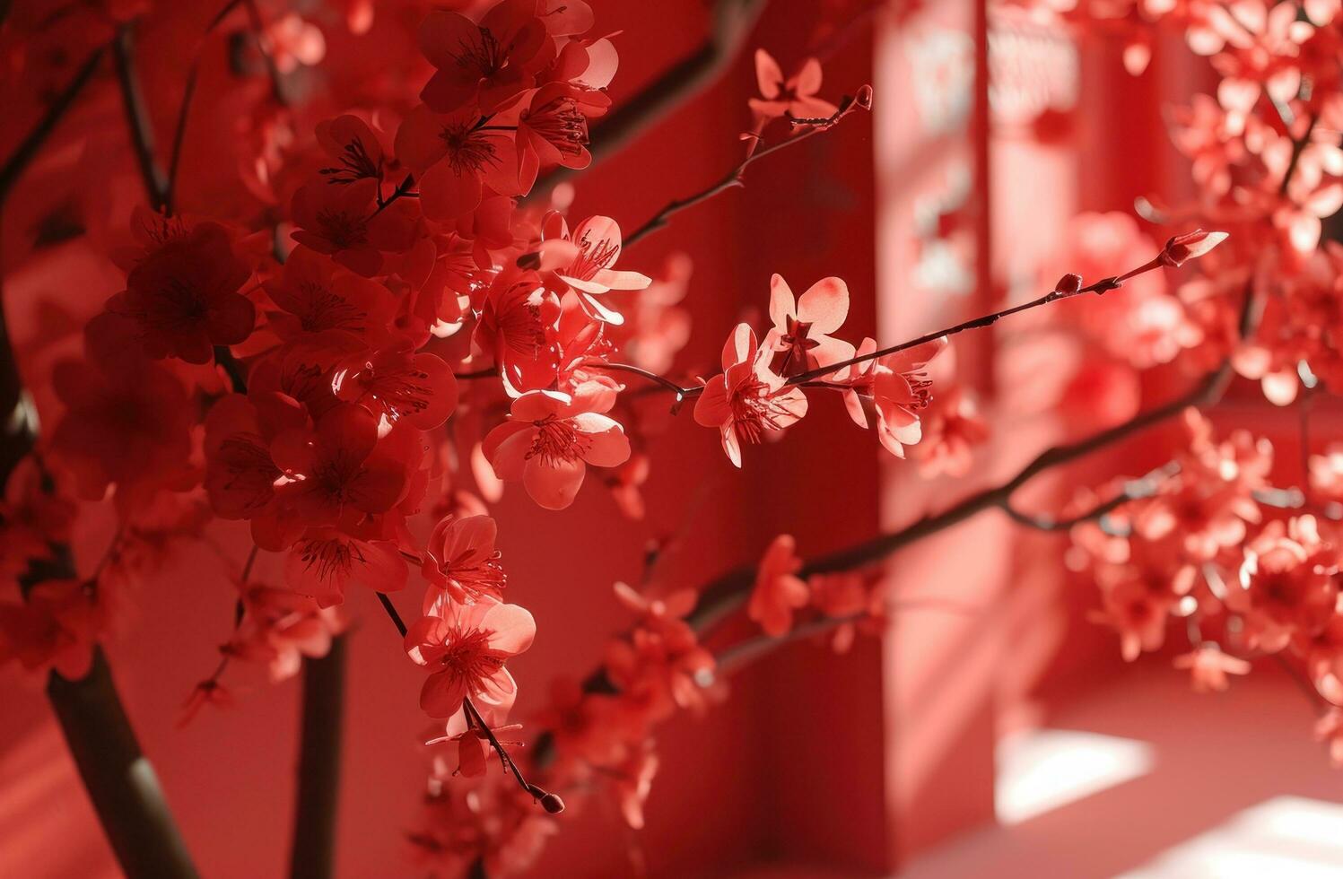 ai gerado chinês Novo ano e flor cena com papéis foto