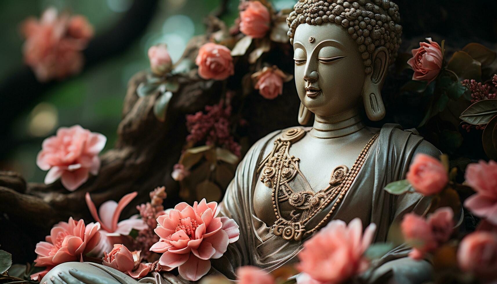 ai gerado uma mulher meditando, cercado de natureza, encontra interior Paz gerado de ai foto