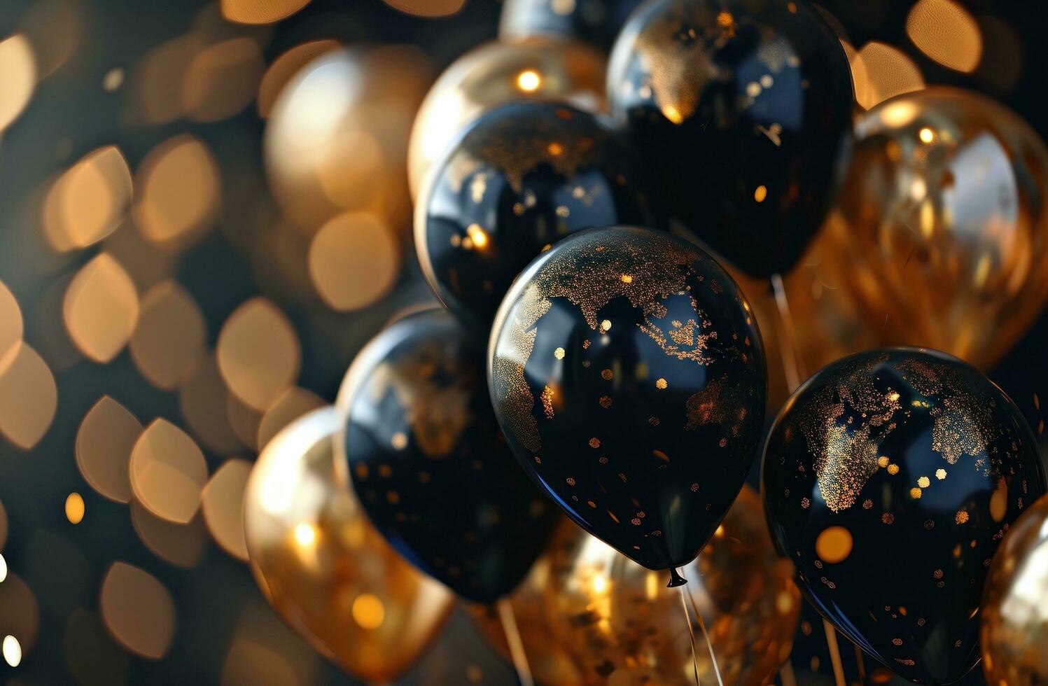 ai gerado aniversário festa fundo com Preto e ouro balões foto