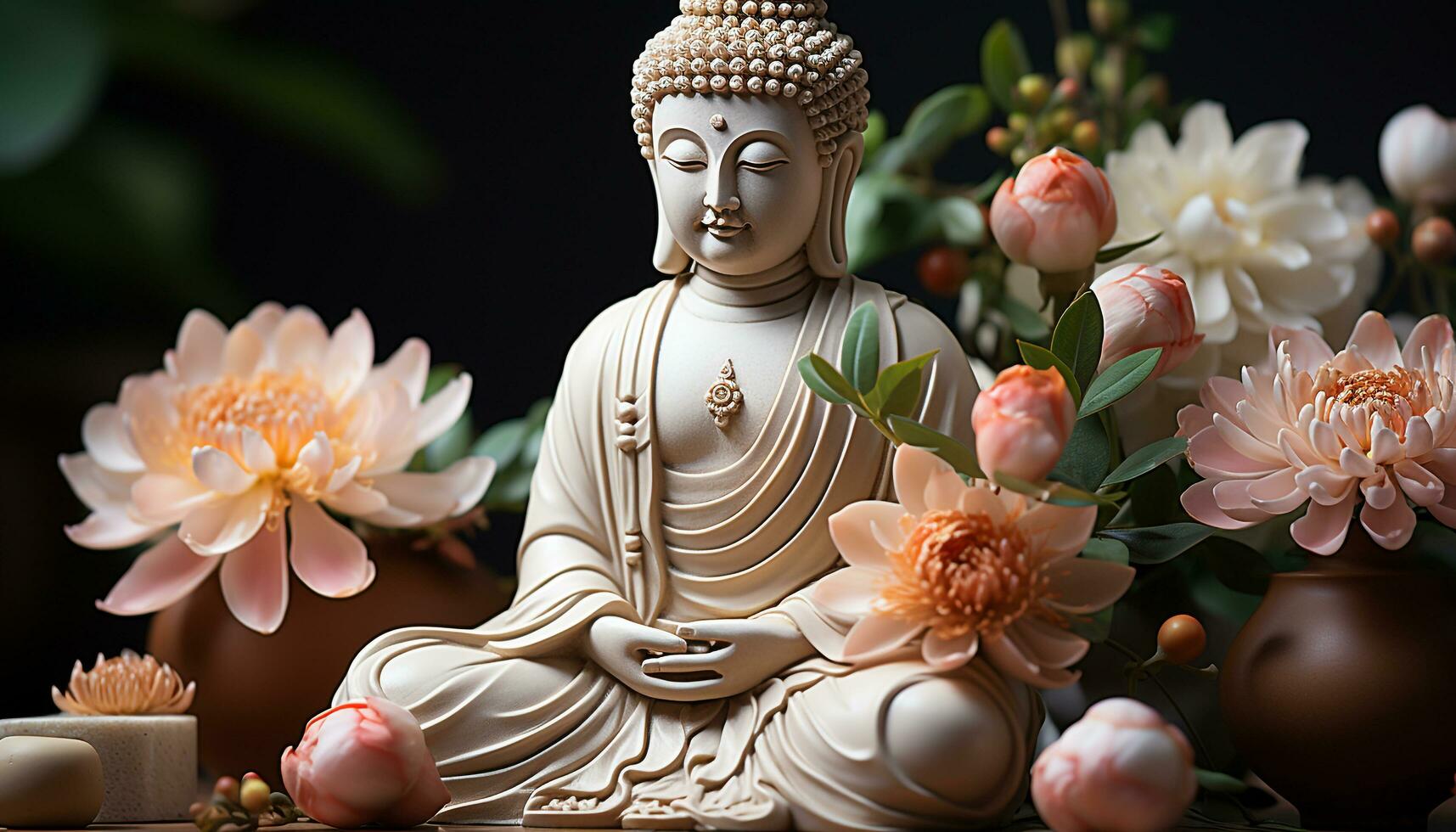 ai gerado meditando Buda estátua dentro lótus posição traz espiritual harmonia gerado de ai foto