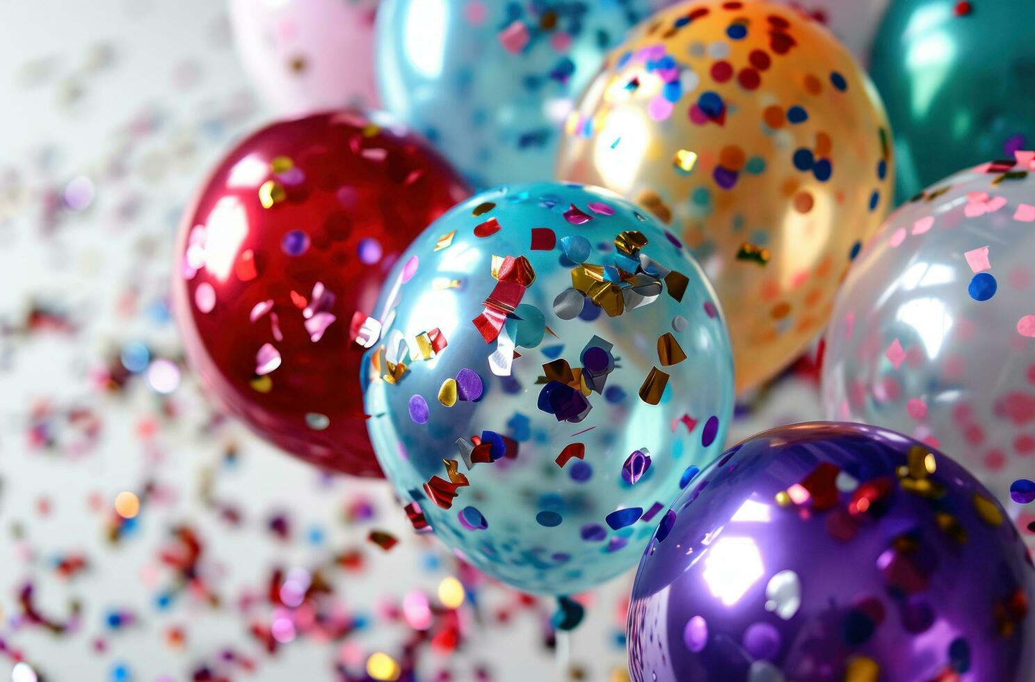 ai gerado feliz aniversário fundo colorida balões e confete em branco fundo foto