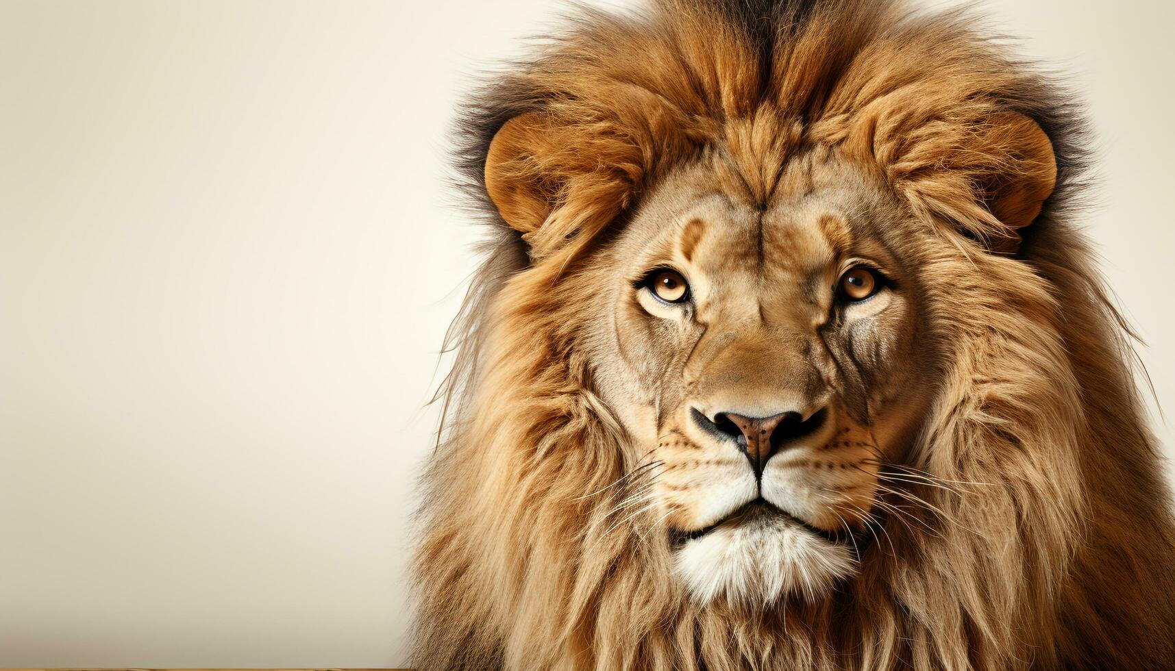 ai gerado majestoso leão, rei do a savana, olhares fixos para dentro a Câmera gerado de ai foto