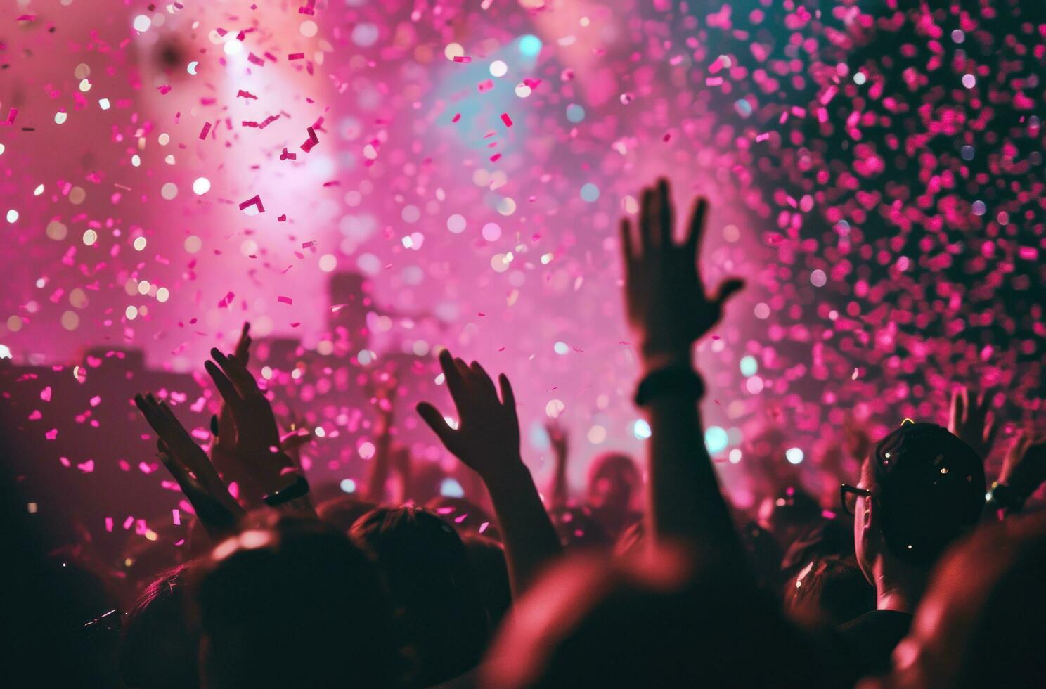 ai gerado pessoas dançando e acenando mãos durante uma show foto