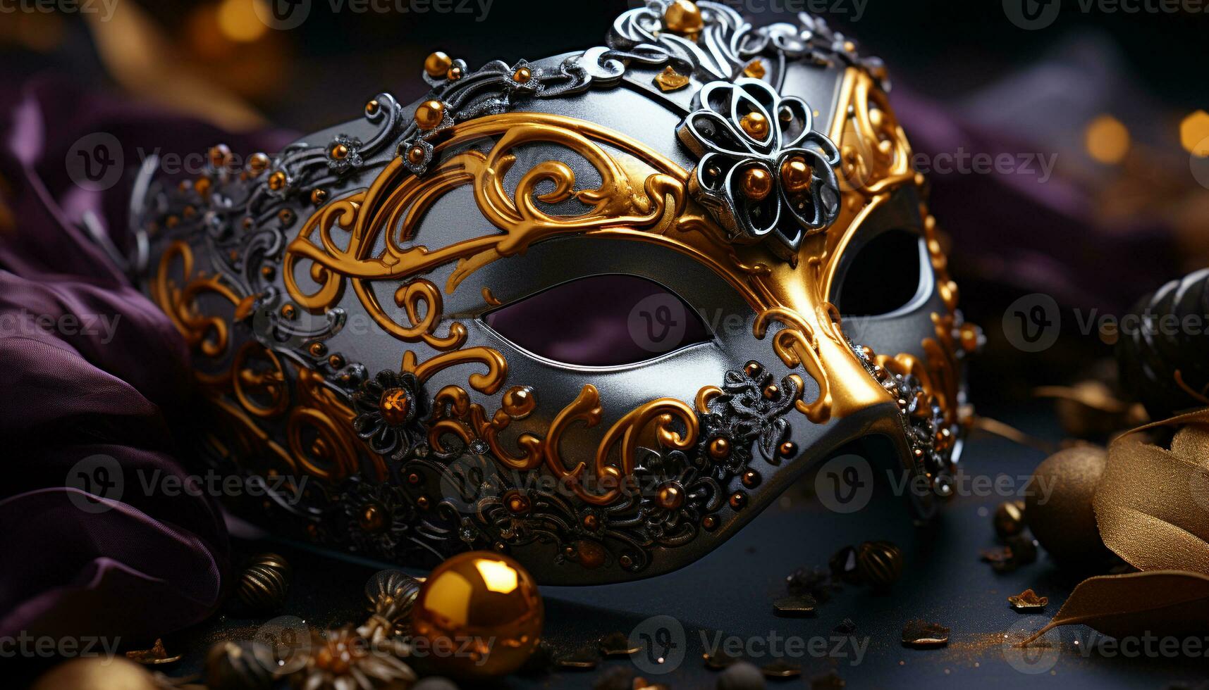 ai gerado brilhante ouro traje máscaras trazer elegância para mascarada celebrações gerado de ai foto