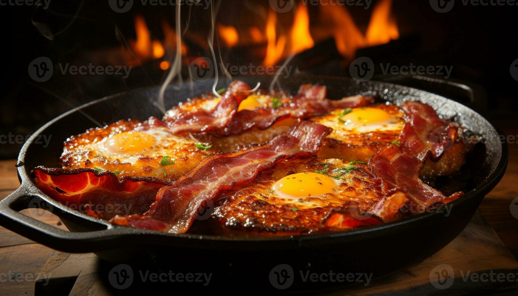 ai gerado grelhado carne de porco bife em fundida ferro, pronto para comer, rústico e delicioso gerado de ai foto