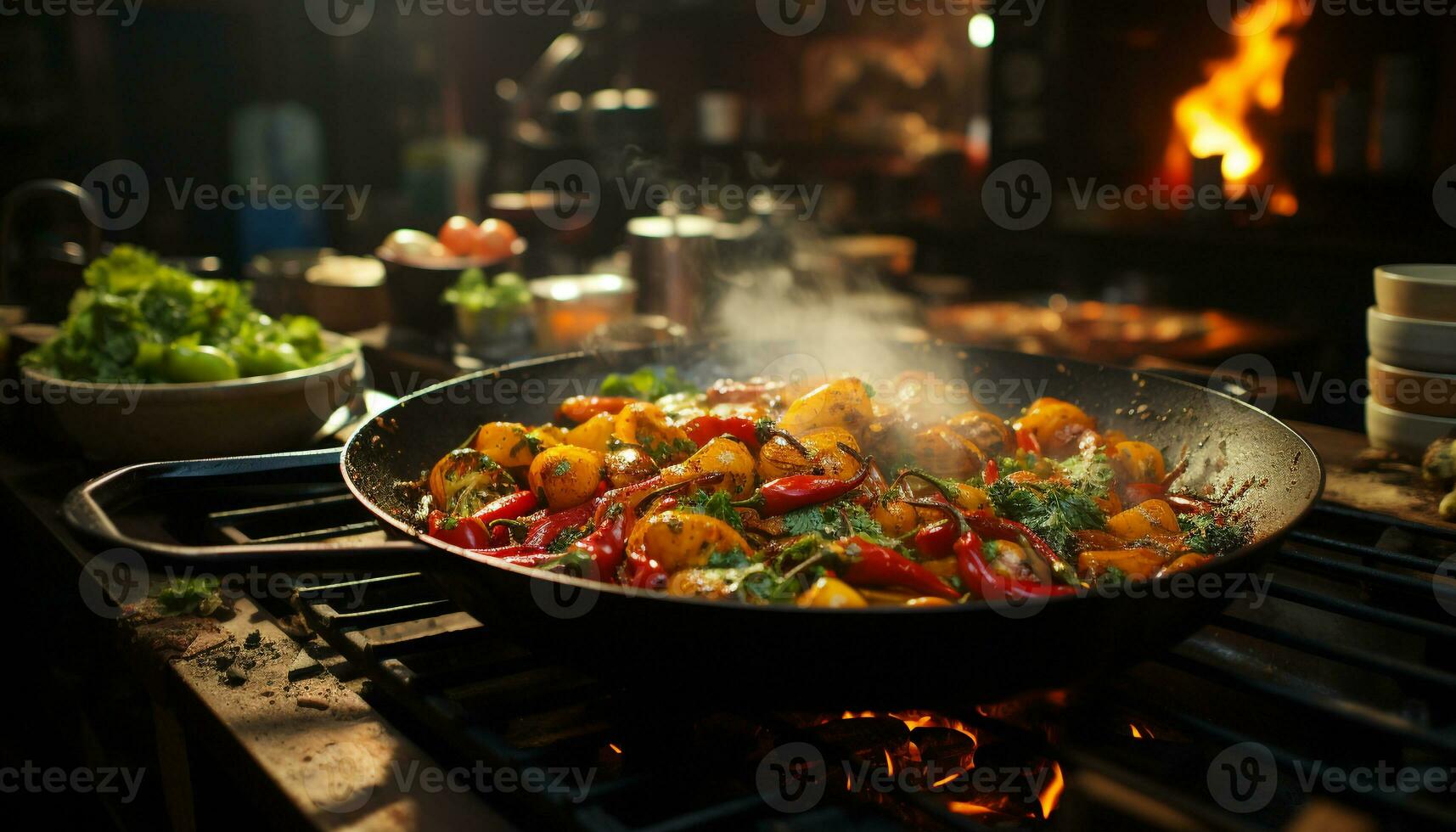 ai gerado grelhado carne e vegetais, uma saudável gourmet verão refeição gerado de ai foto