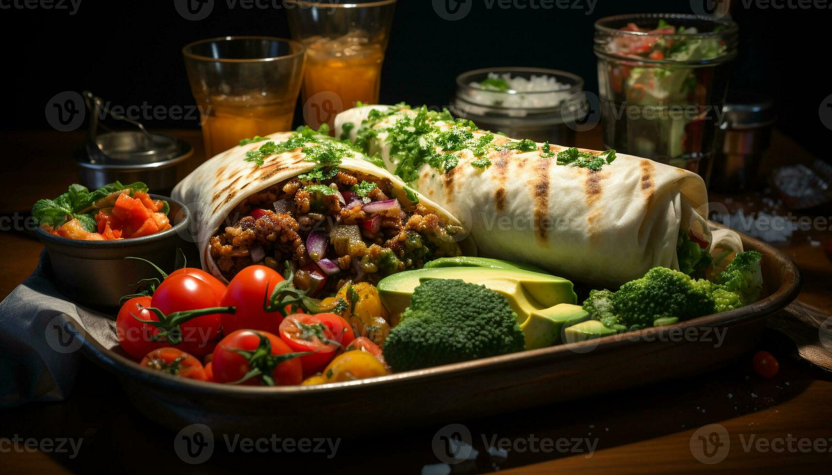 ai gerado grelhado carne taco com fresco guacamole em uma tortilla gerado de ai foto