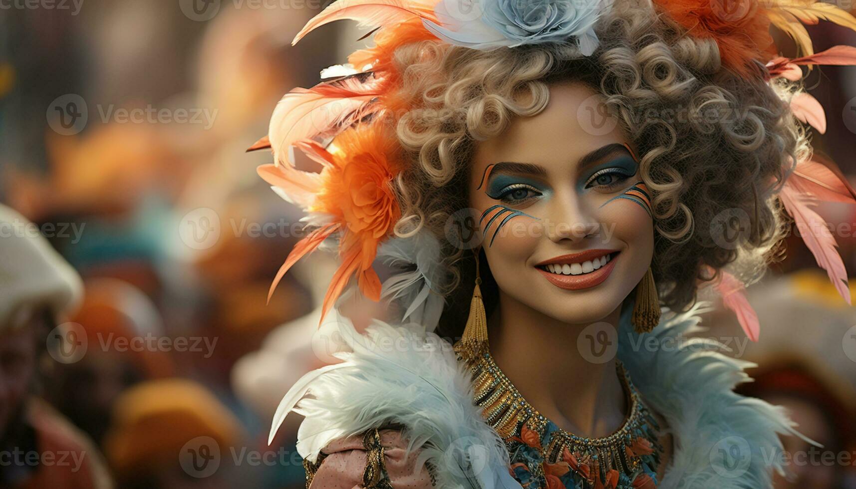 ai gerado sorridente mulheres dentro colorida fantasias trazer beleza para carnaval gerado de ai foto