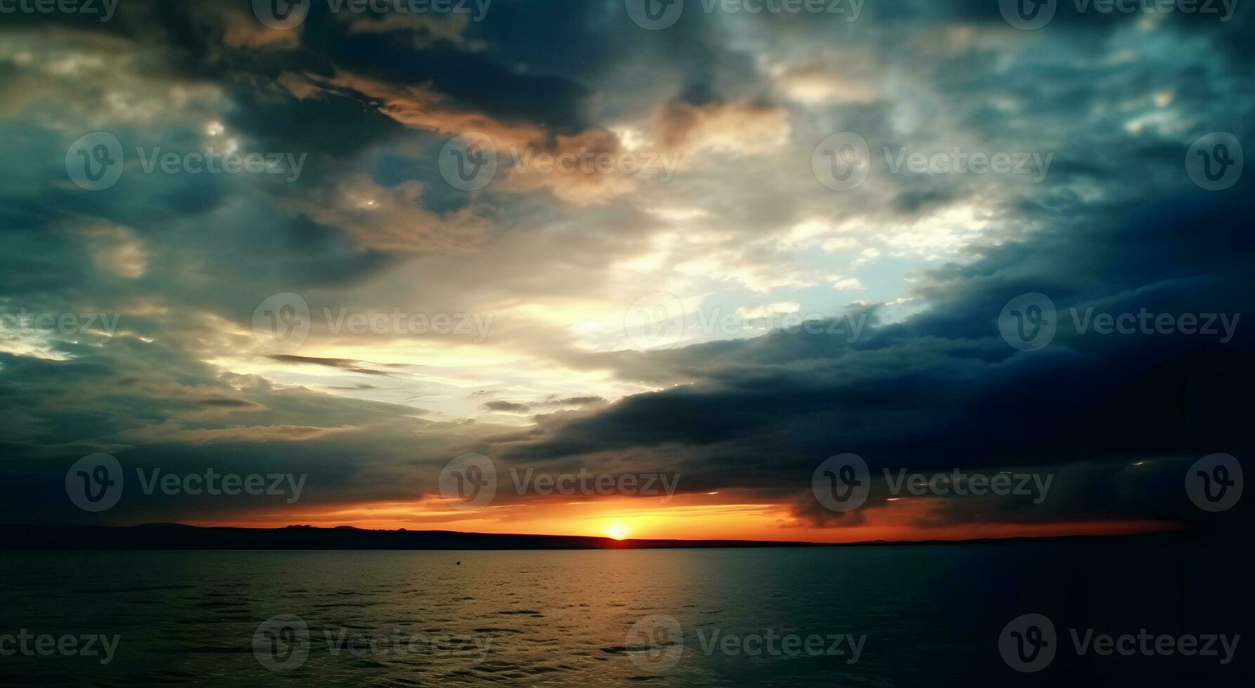 ai gerado a lindo pôr do sol Visão com a azul céu e nuvens dentro verão foto