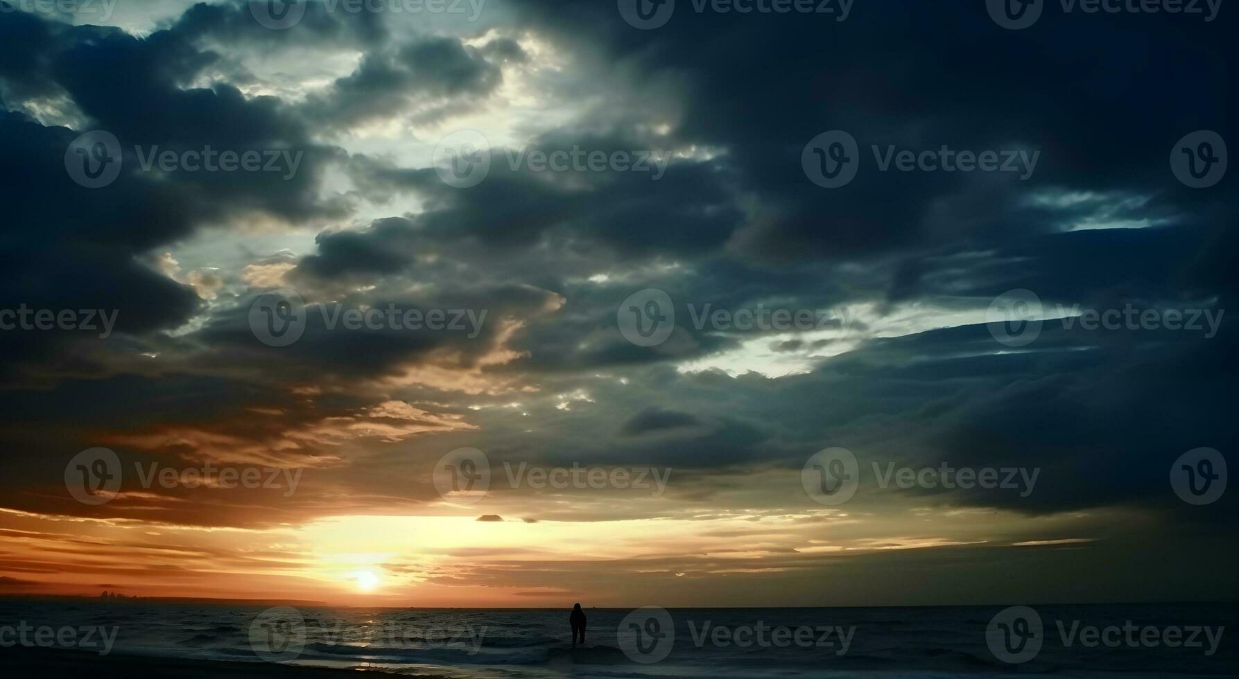 ai gerado a lindo pôr do sol Visão com a azul céu e nuvens dentro verão foto