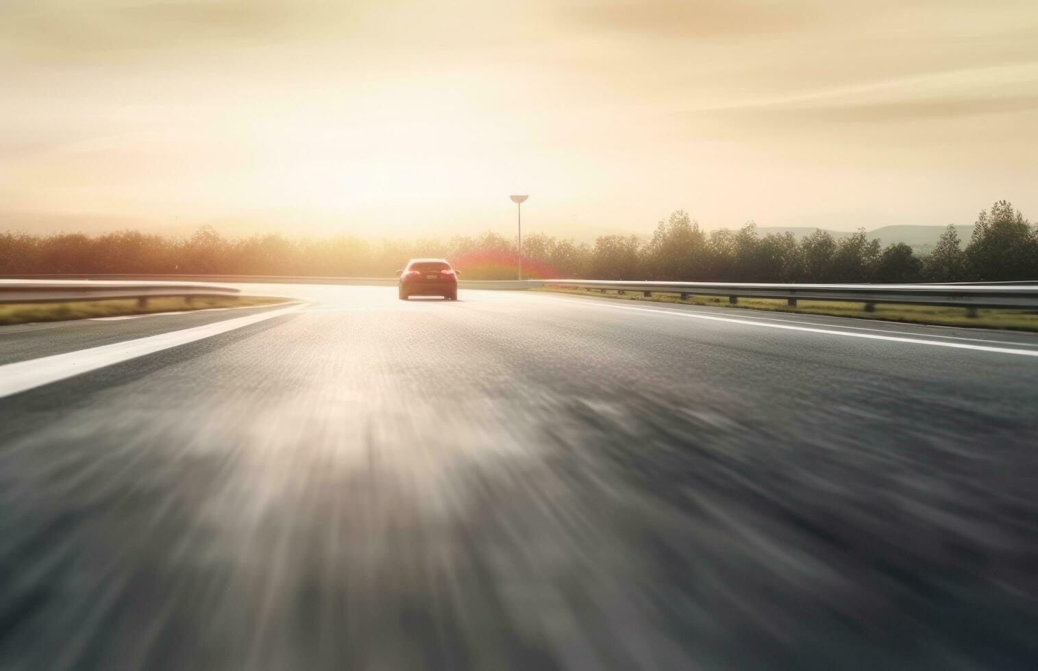 ai gerado asfalto rodovia com lindo Visão do pôr do sol e nuvens foto