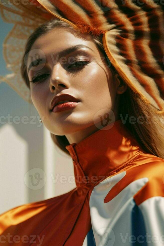 ai gerado deslumbrante lindo jovem mulher com Alto contraste sombra e elegante estilo foto