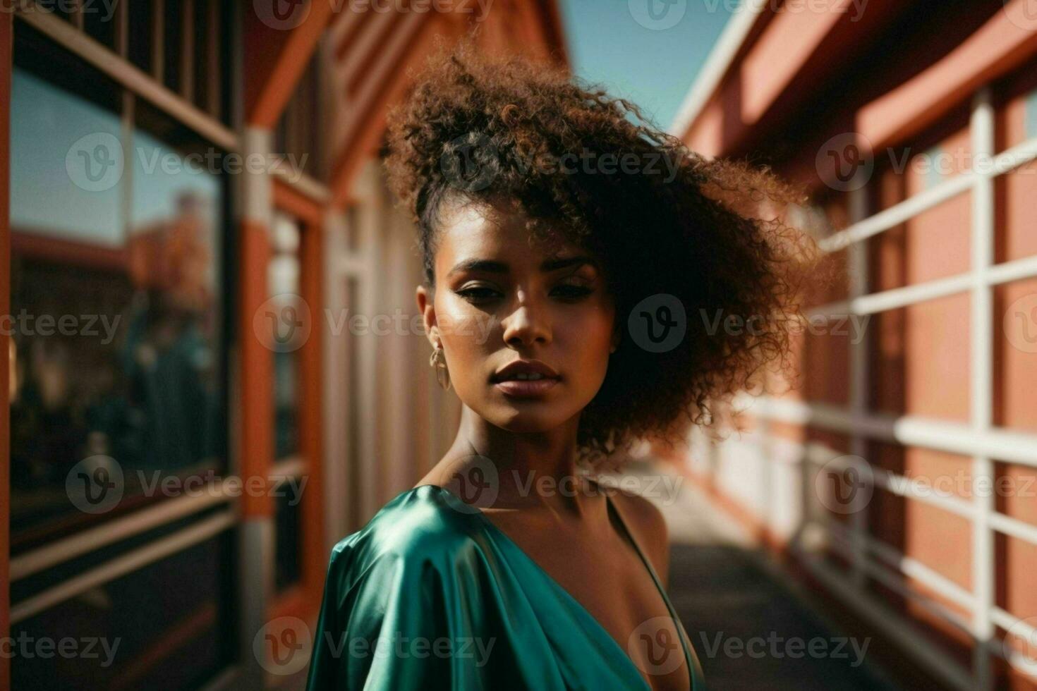 ai gerado deslumbrante lindo jovem mulher com Alto contraste sombra e elegante estilo foto