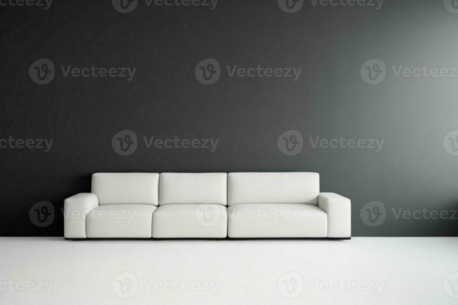 ai gerado esvaziar parede minimalista quarto interior com sofá em a meio com cópia de espaço. pró foto