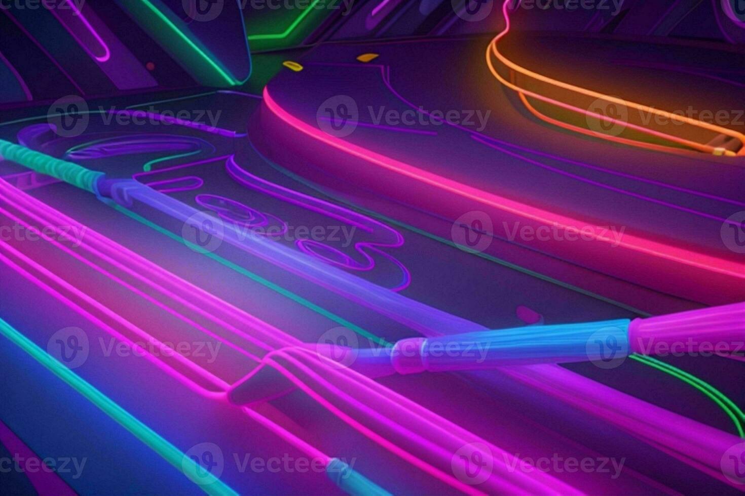 ai gerado 3d Renderização animação abstrato brilhando linhas vibrante néon luzes fundo. pró foto