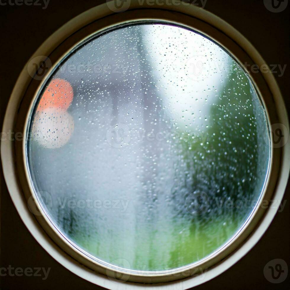 água gotas em a vidro molhado janela vidro com salpicos e gotas do água foto