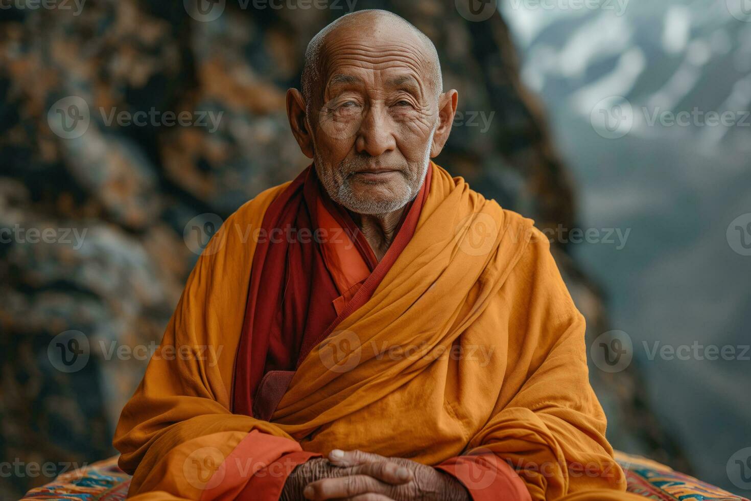 ai gerado retrato do a idosos budista monge foto