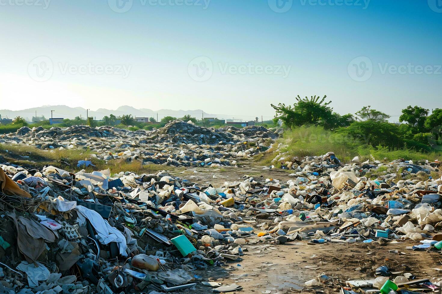 ai gerado terra poluição transbordante com descartado Itens e Lixo foto