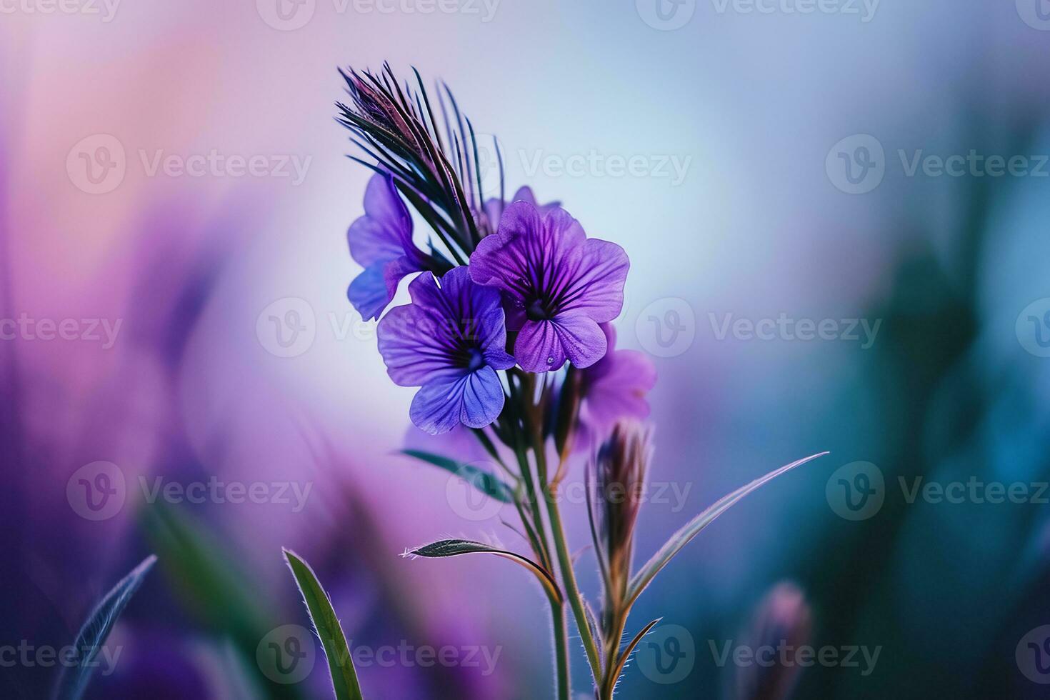 ai gerado uma fechar acima do uma roxa flor com embaçado fundo foto