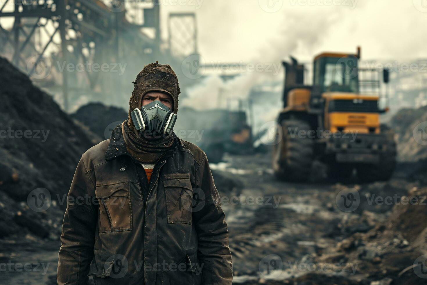 ai gerado uma homem vestindo uma mascarar contra ar poluição foto