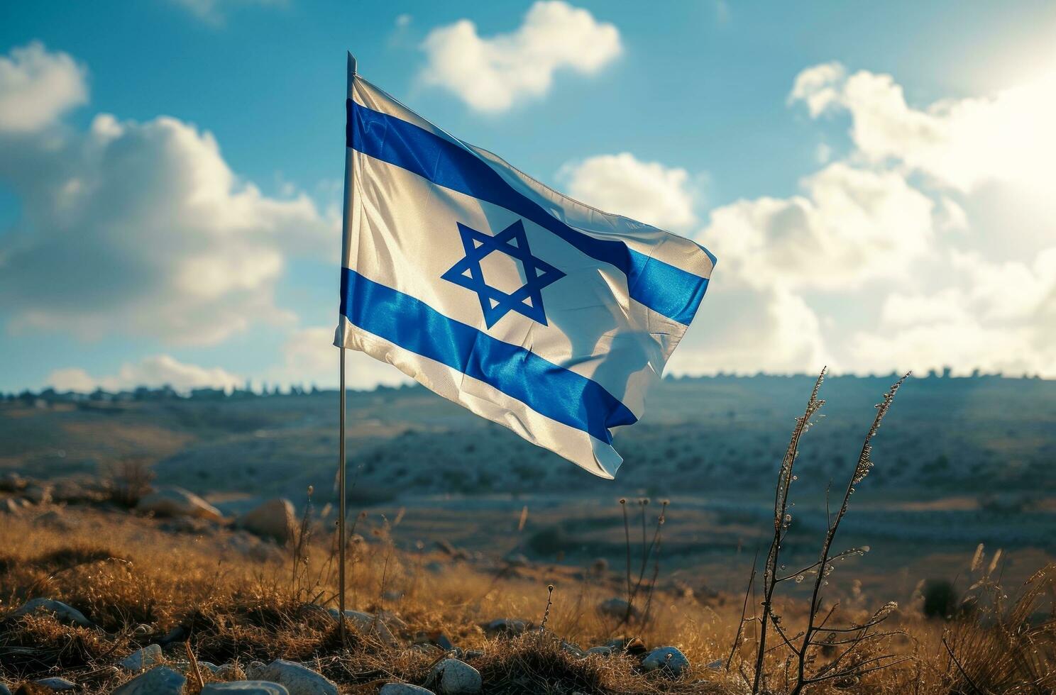 ai gerado Israel bandeira sopro através a céu, foto