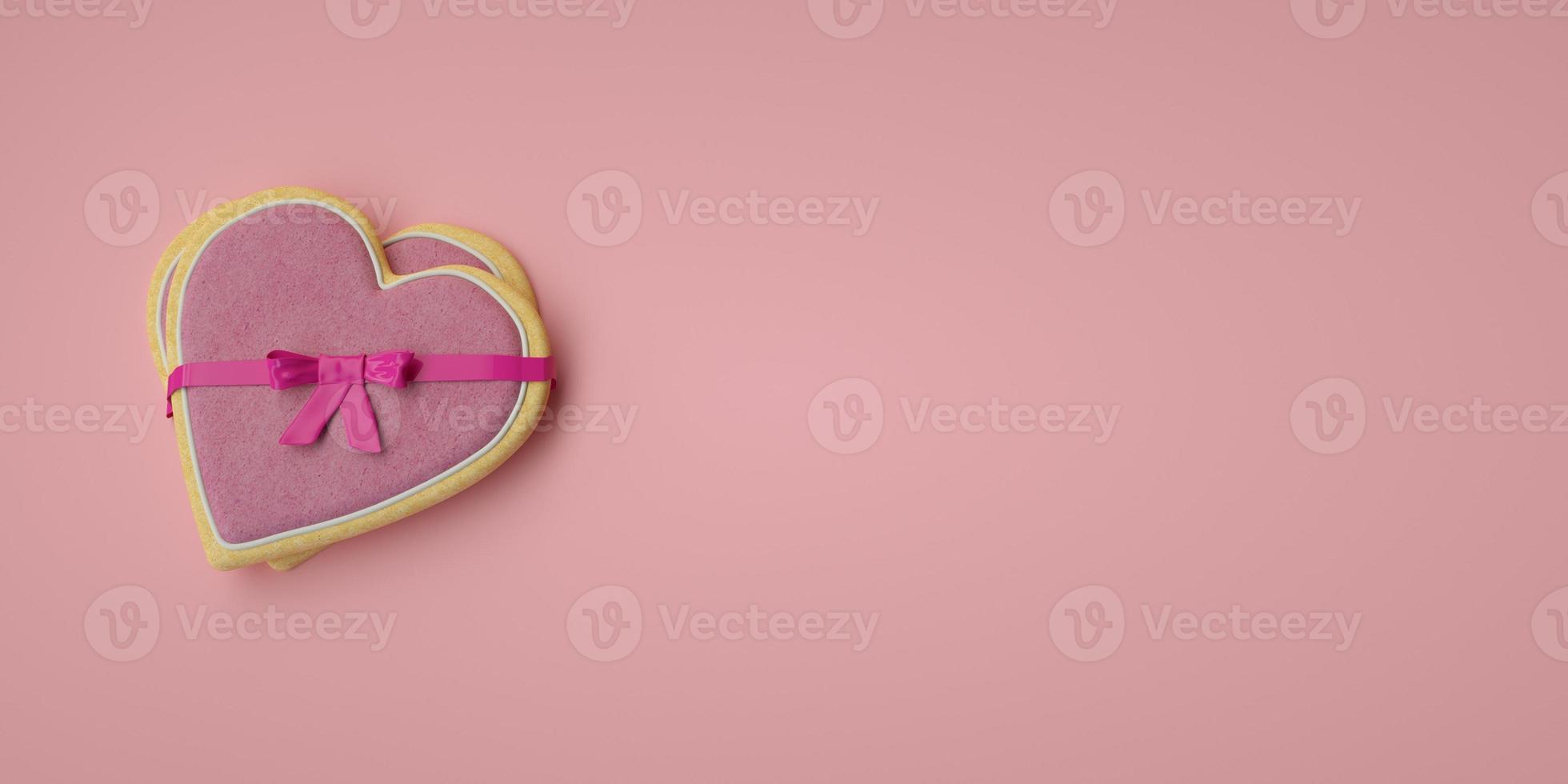 cartão de ilustração de dia dos namorados com cookies de coração em fundo rosa renderização 3d foto