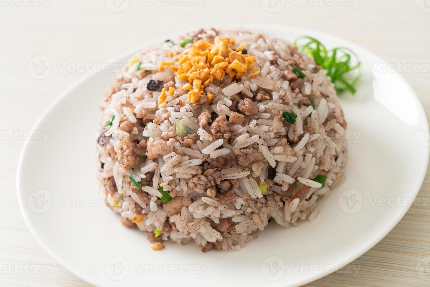 Azeitona preta chinesa salgada arroz frito com carne de porco picada foto