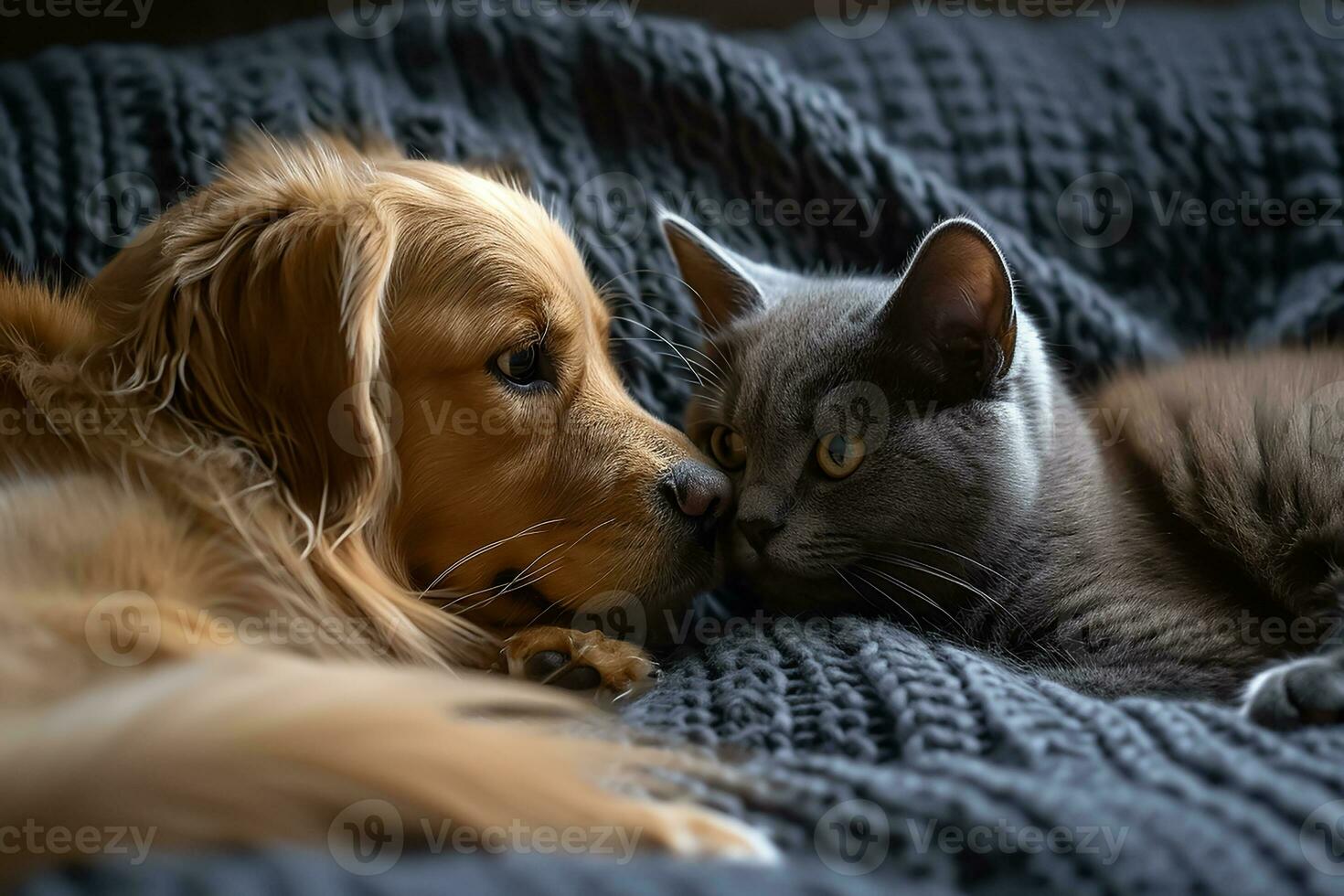 ai gerado britânico gato e dourado retriever foto