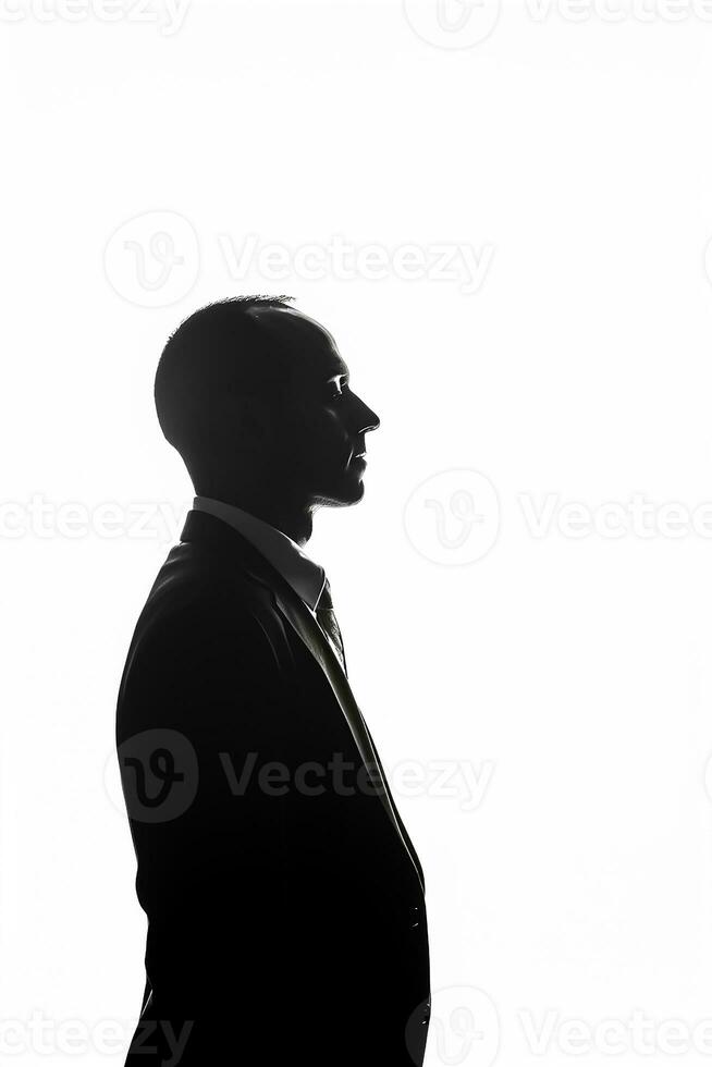 ai gerado silhueta do uma pensando homem de negocios em isolado branco fundo foto