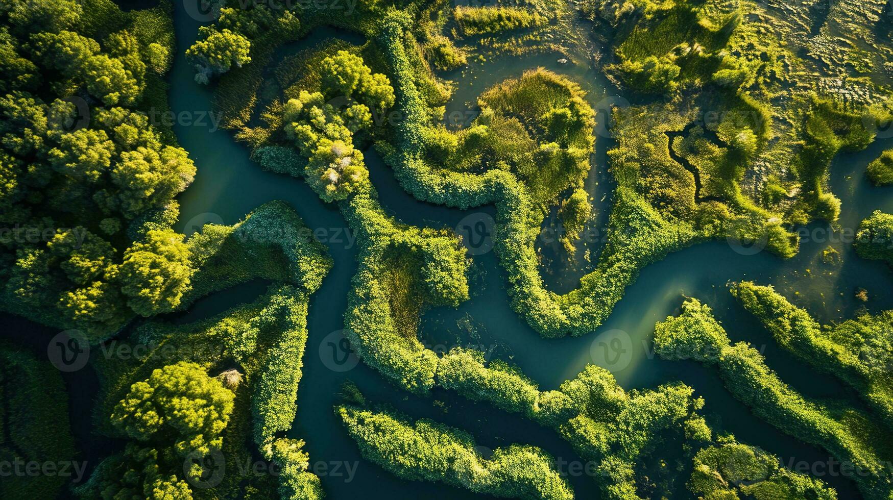 ai gerado generativo ai, aéreo Visão do labirinto hidrovias, zangão foto, lindo panorama foto