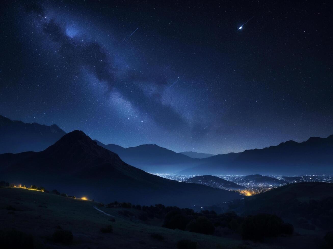 ai gerado a beleza do uma estrelado noite céu com mínimo luz e uma lindo natureza panorama foto