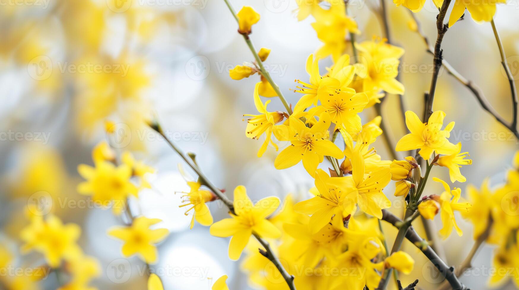 ai gerado amarelo flores do forsítia, Além disso conhecido Como a japonês dogwood. foto