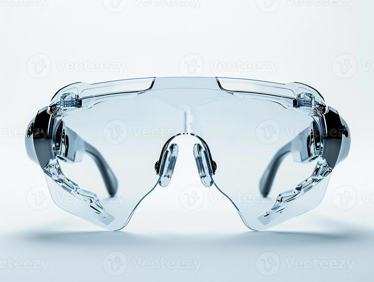 ai gerado uma par do Claro segurança óculos em uma branco superfície foto
