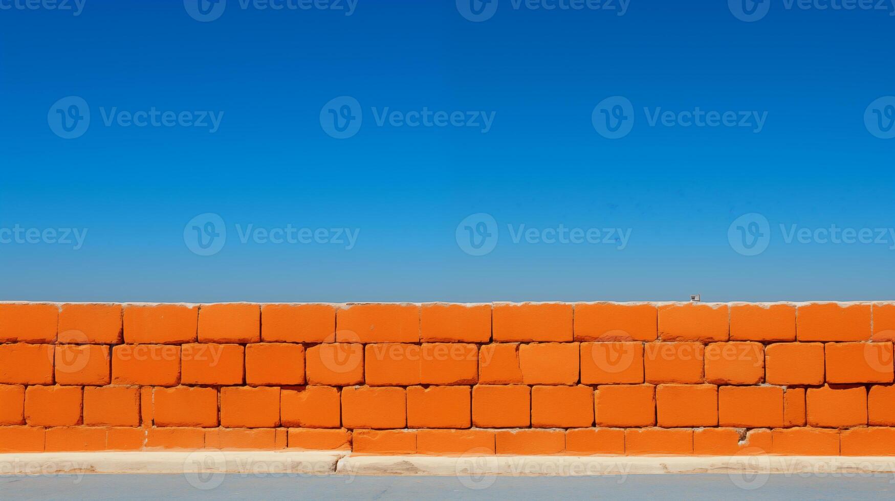 ai gerado vibrante laranja tijolo parede contra Claro azul céu foto