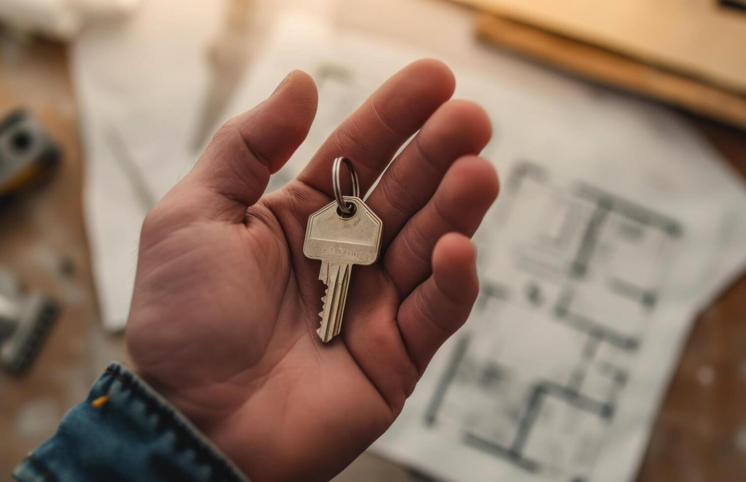 ai gerado uma mão segurando uma casa e uma real Estado chave foto