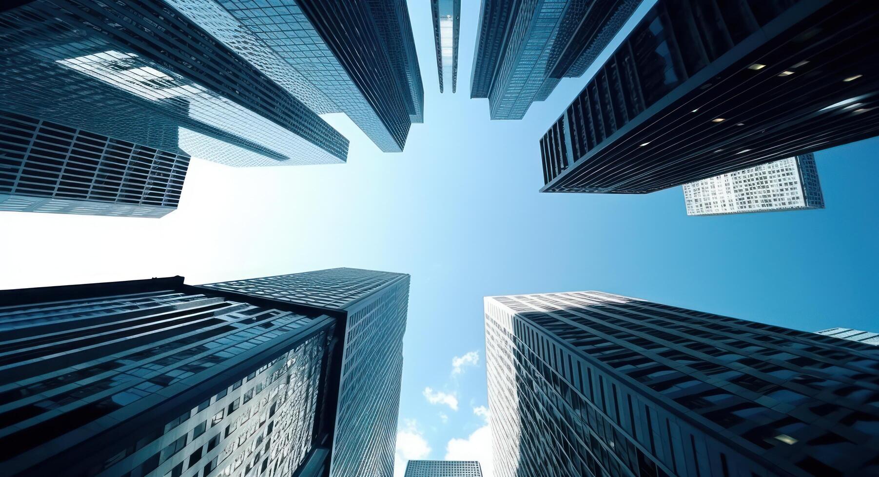 ai gerado Horizonte o negócio arranha-céus dentro movimento construção foto