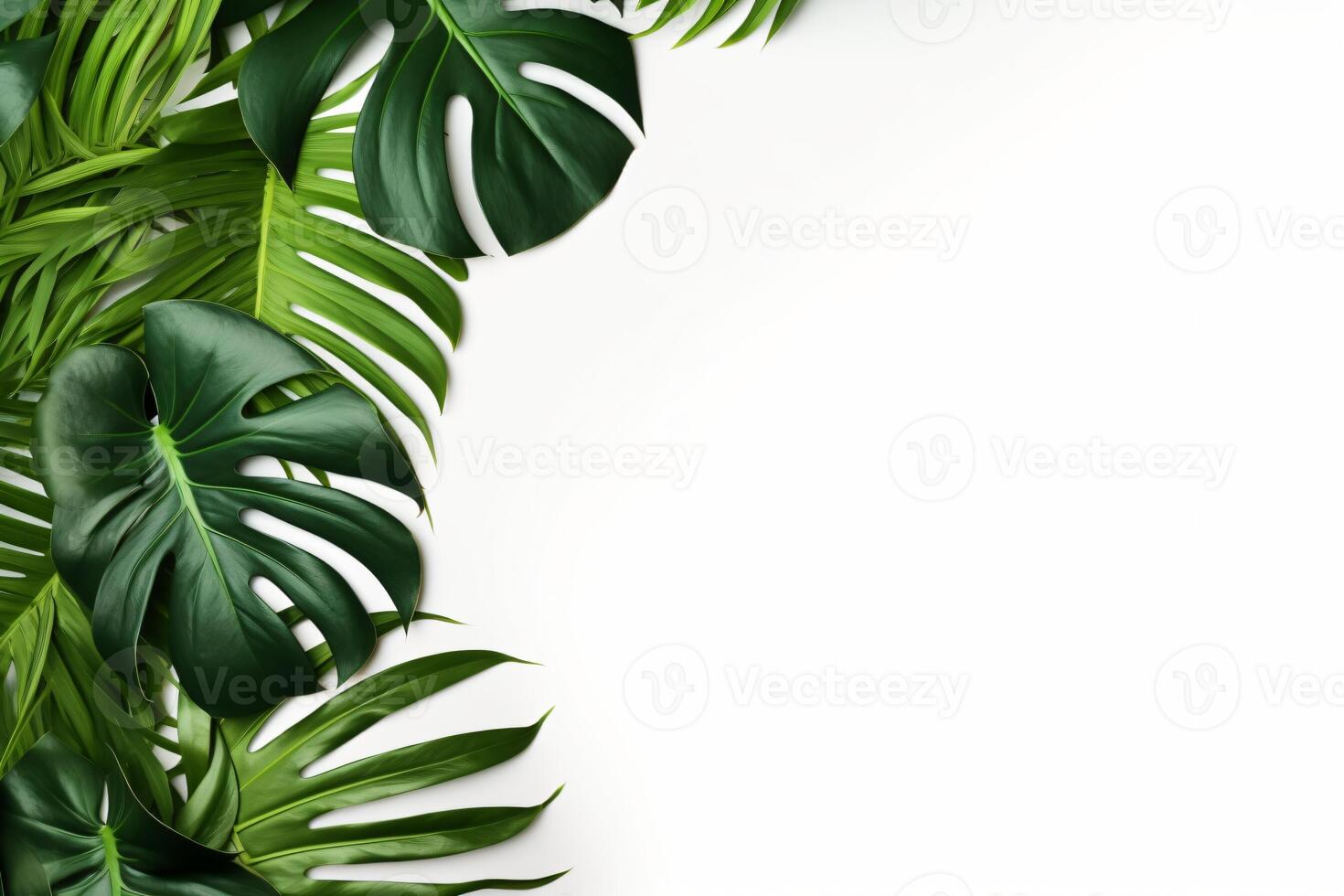 ai gerado foto verde tropical Palma folhas monstera em branco fundo generativo ai