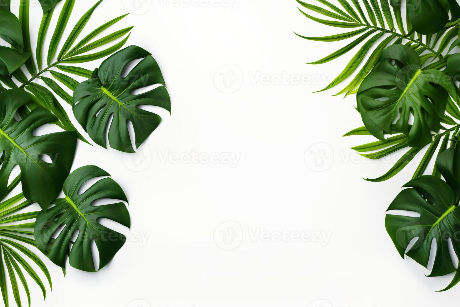 ai gerado foto verde tropical Palma folhas monstera em branco fundo generativo ai