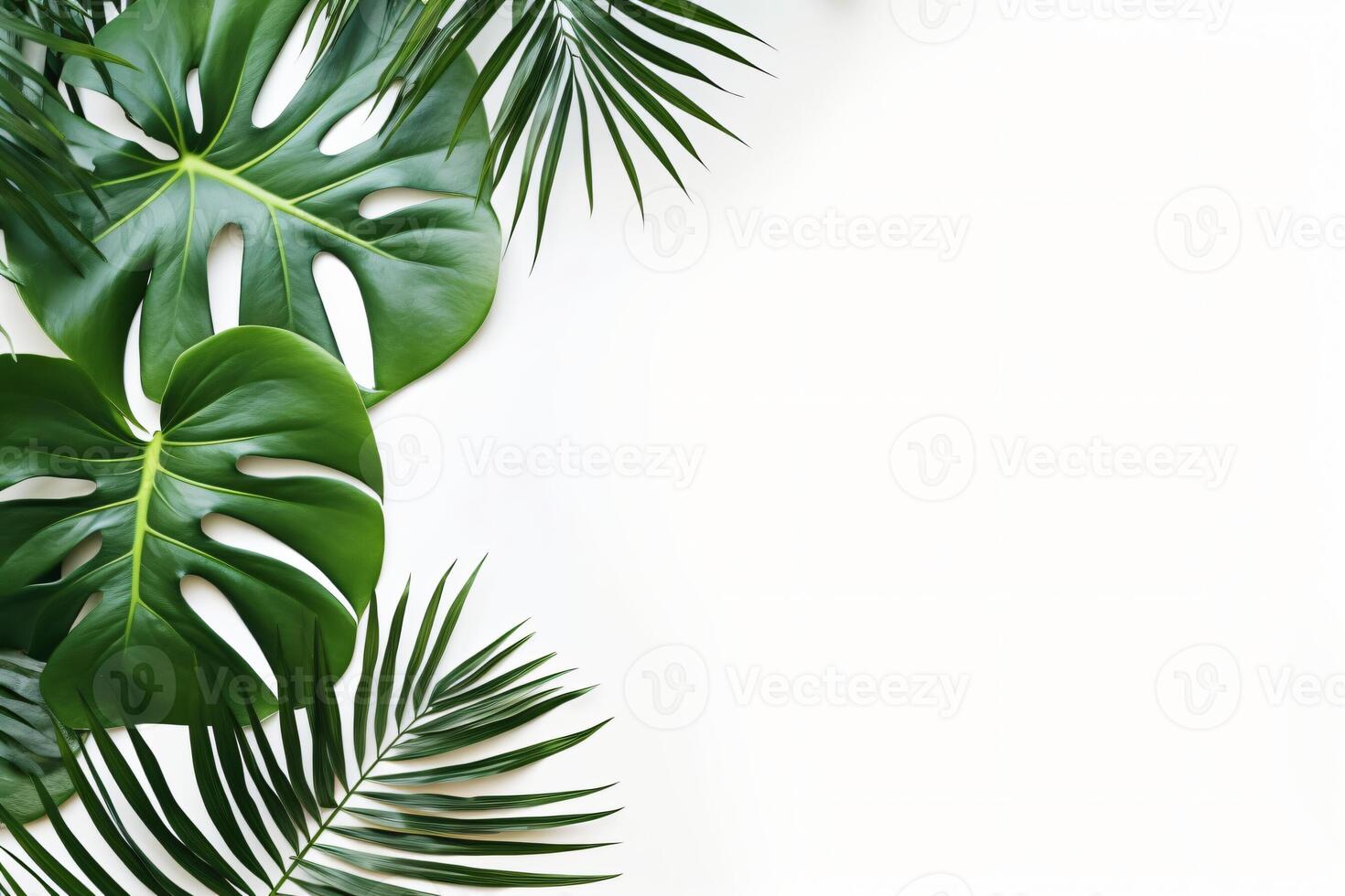 ai gerado foto verde tropical Palma folhas monstera em branco fundo generativo ai