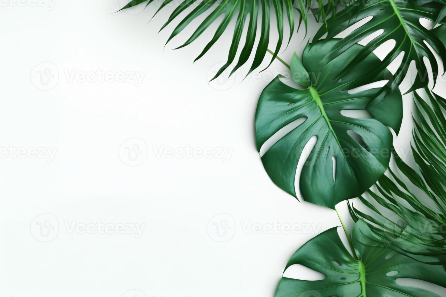 ai gerado foto verde tropical Palma folhas monstera em branco fundo generativo ai