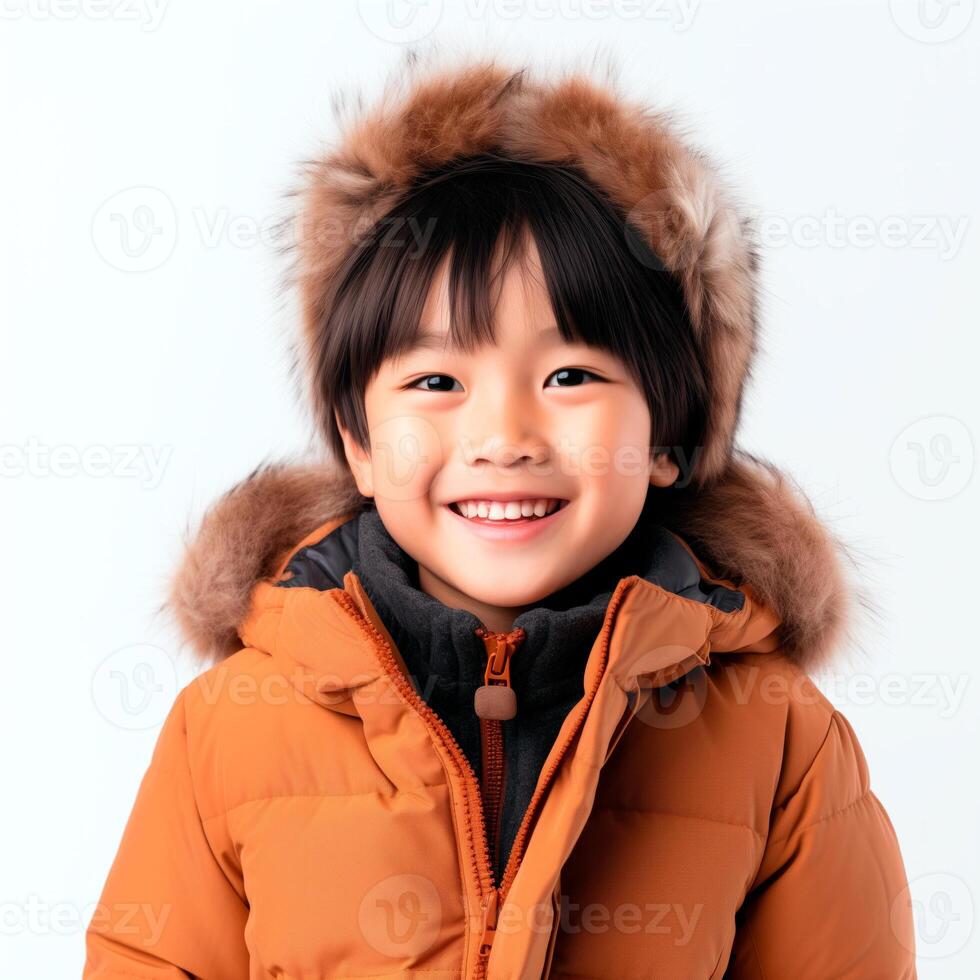 ai gerado sorridente fofa ásia Garoto isolado em branco fundo. ai gerado foto