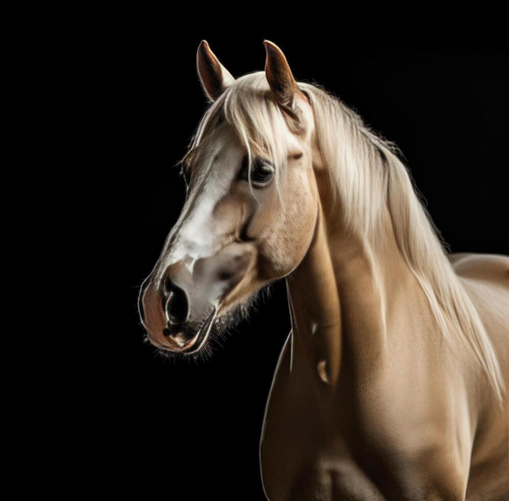 ai gerado a imagem do uma cavalo voltado para Sombrio fundo foto