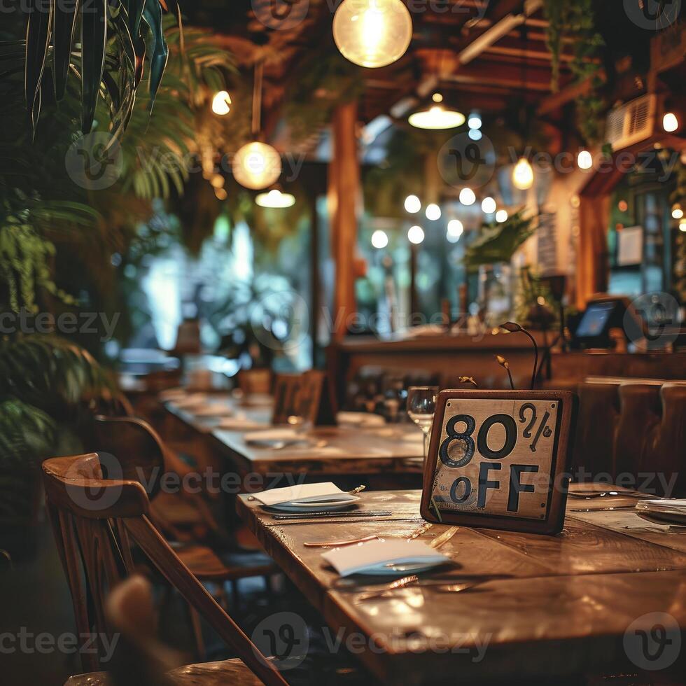 ai gerado placa com a texto 80 fora às a restaurante foto