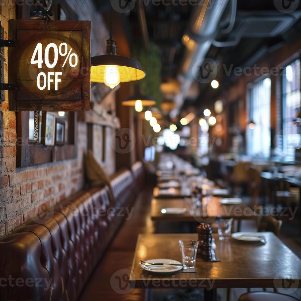 ai gerado placa com a texto 40. fora às a restaurante foto