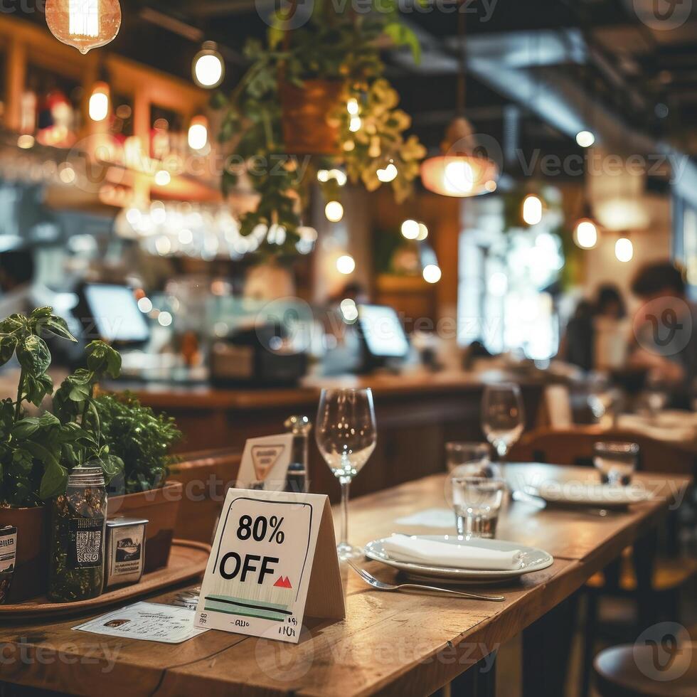 ai gerado placa com a texto 80 fora às a restaurante foto